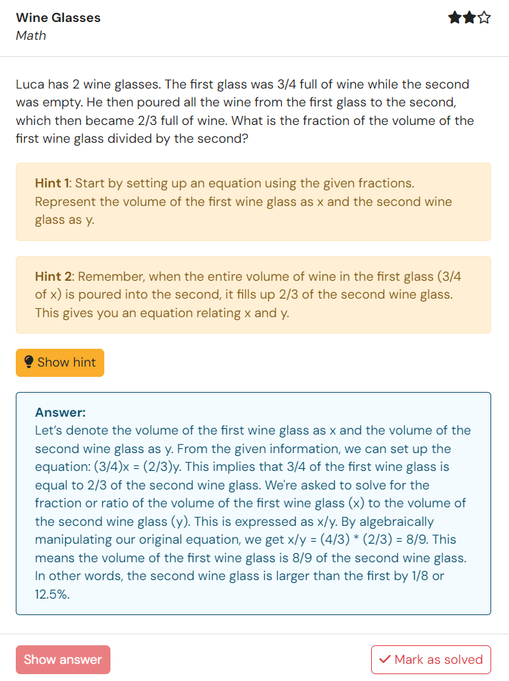 Brainteasser example screenshot